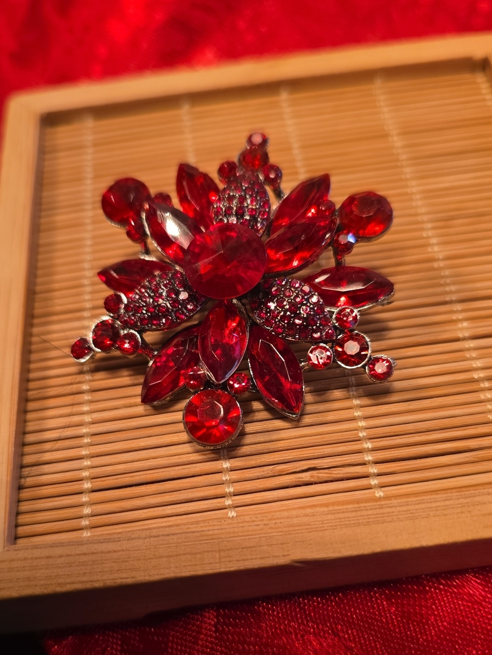 Red Crystal Flower Brooch Pin - Women's Jewelry